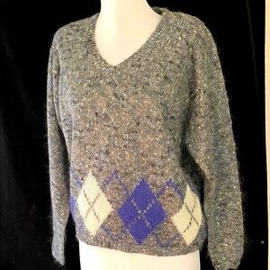 Women’s VINTAGE CASUAL CORNER Mohair & Argyle V-Neck Sweater Sz S